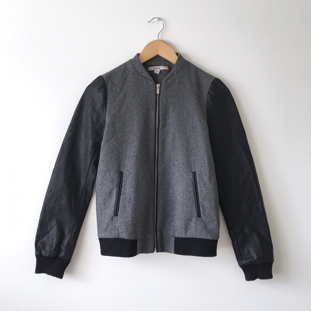 Zara Trafaluc Wool Blend Faux Leather Varsity Jacket